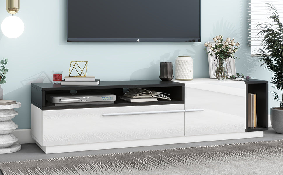 ON TREND Two tone Design TV Stand with Silver Handles white-primary living space-60-69 inches-70-79