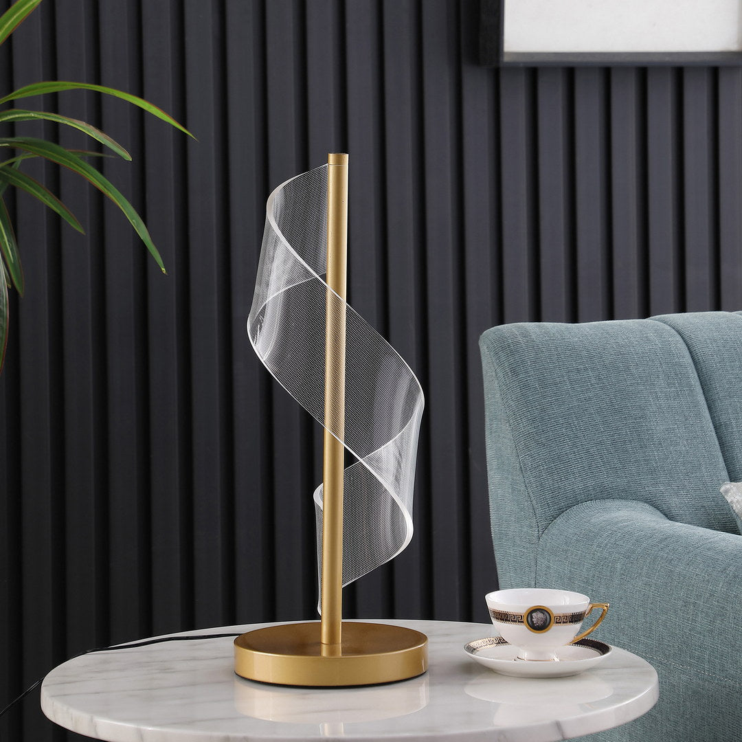 18.75" In Dinamo Modern "S" Wave Swirl Acrylic Led Brushed Gold Table Lamp Multicolor Metal