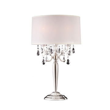 29.5" Tall Metal Table Lamp W Silver Finish And Crystal Accents, Ivory Shade Silver Metal