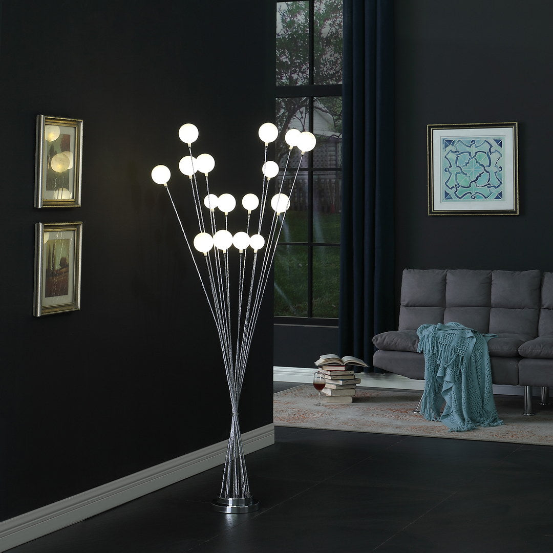 61.5" In 16 Light Acrylic Globe Aluminun Led Chrysanthe Silver Chrome Metal Floor Lamp Silver Metal