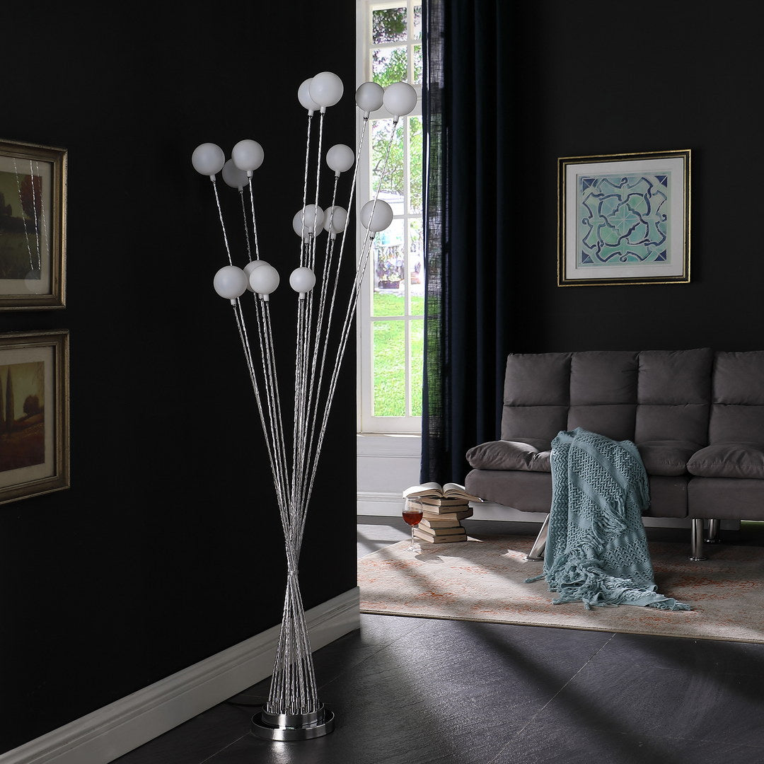 61.5" In 16 Light Acrylic Globe Aluminun Led Chrysanthe Silver Chrome Metal Floor Lamp Silver Metal