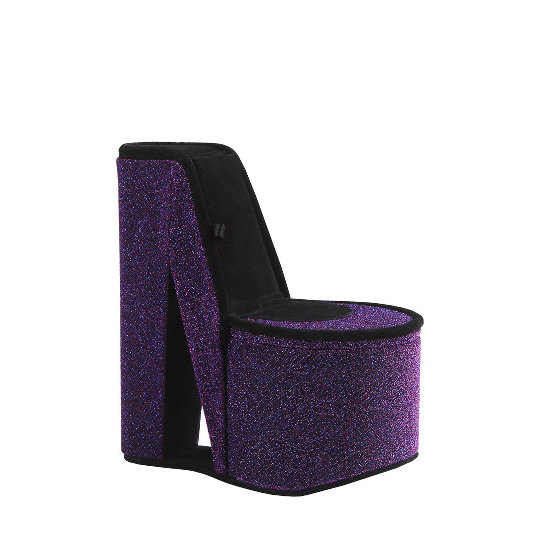 9" Tall Display Jewelry Box With Hidden Storage, High Heel Shoe Design, Purple Velvet Purple Pu