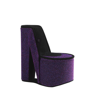 9" Tall Display Jewelry Box With Hidden Storage, High Heel Shoe Design, Purple Velvet Purple Pu