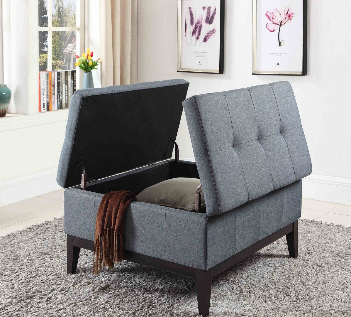 18" Tall Dual Lift Coffee Table With Storage, Blue And Gray Blue Wood