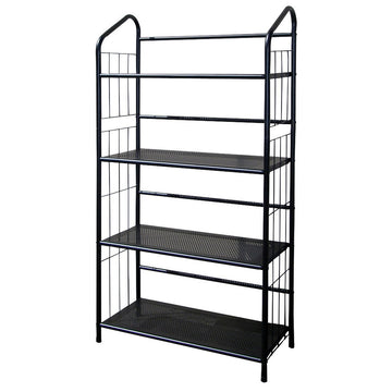 49" Tall 4 Tier Metal Standing Book Shelf, Black Finish Black Wood