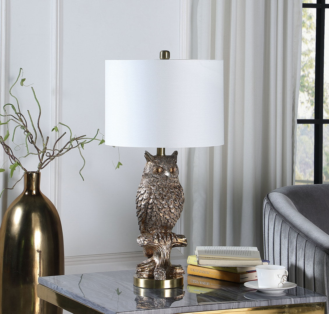 27.5" Silver Owl On A Branch Resin Table Lamp Silver Polyresin