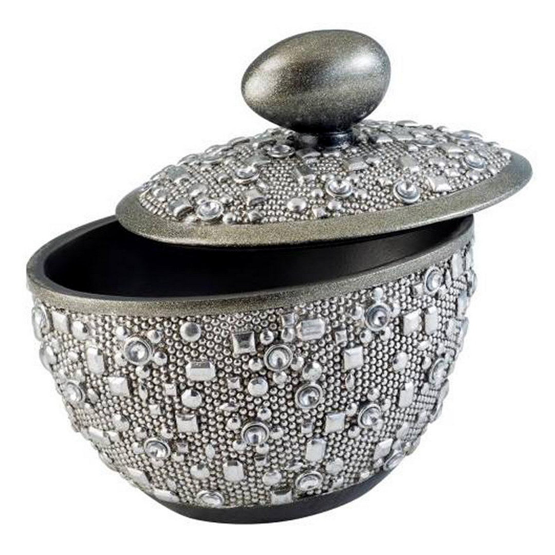 8" Tall Polyresin Decorative Jewelry Box" Twilight" With Silver Finish Silver Polyresin