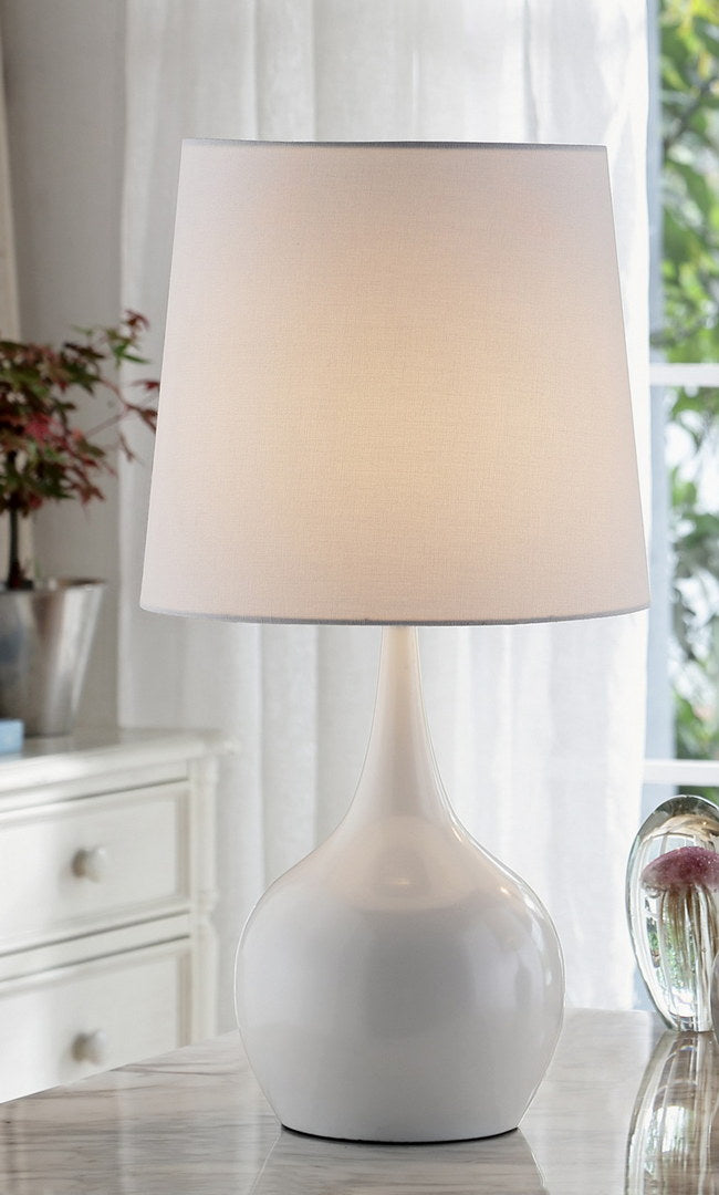 23.5" Tall "Niyor" Modern Mid Century Touch On Table Lamp, Powder White White Metal