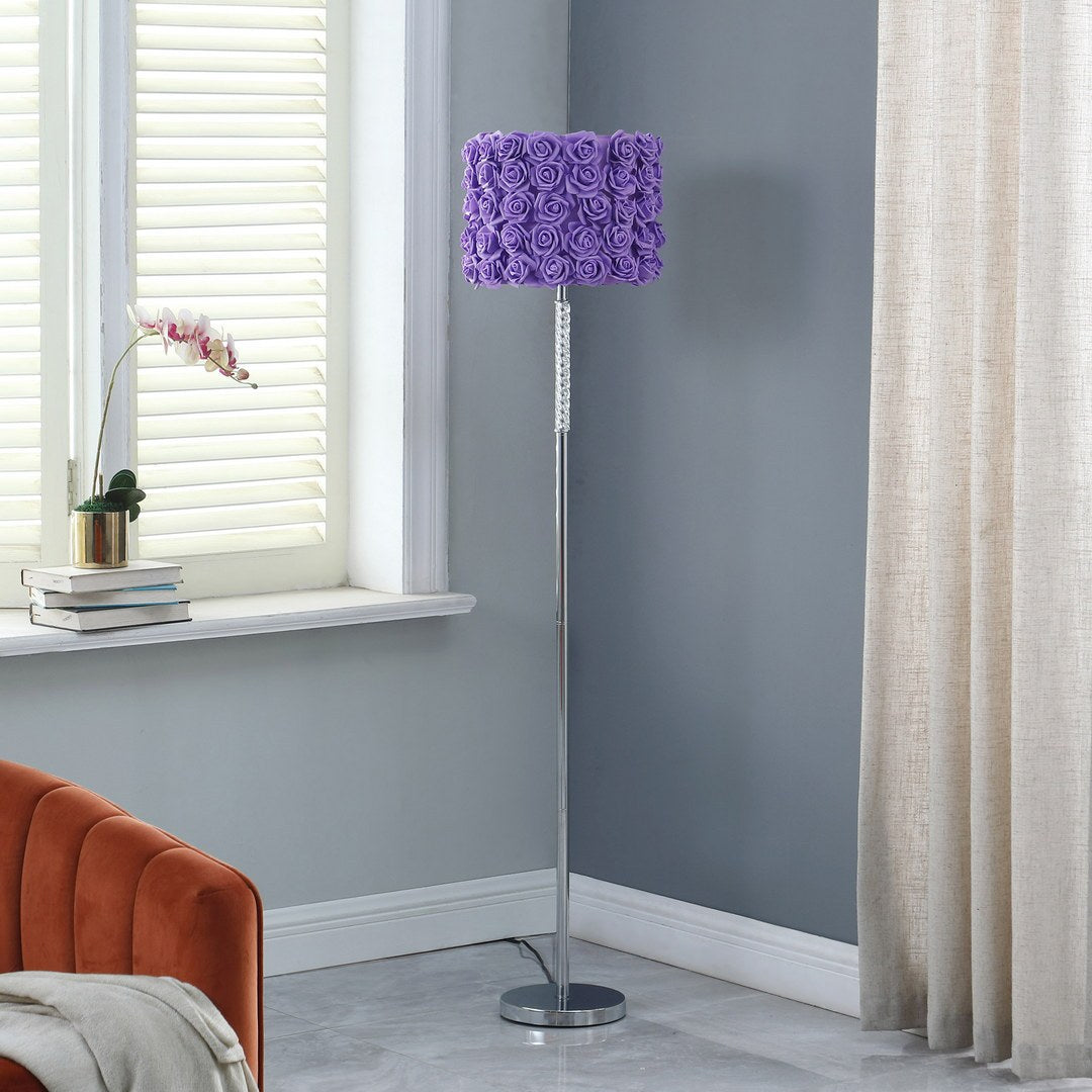 63"In Lavender Roses In Bloom Acrylic Metal Floor Lamp Multicolor Metal