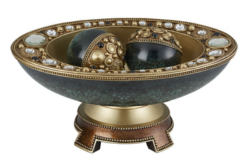 8.25" Tall "Sedona" Marbleized Footed Decorative Bowl, Green With Gold Accents Green Polyresin