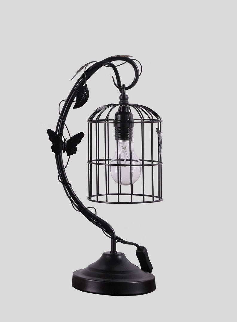 17.5" Iris Black Butterfly Garden Metal Table Lamp Matte Black Metal