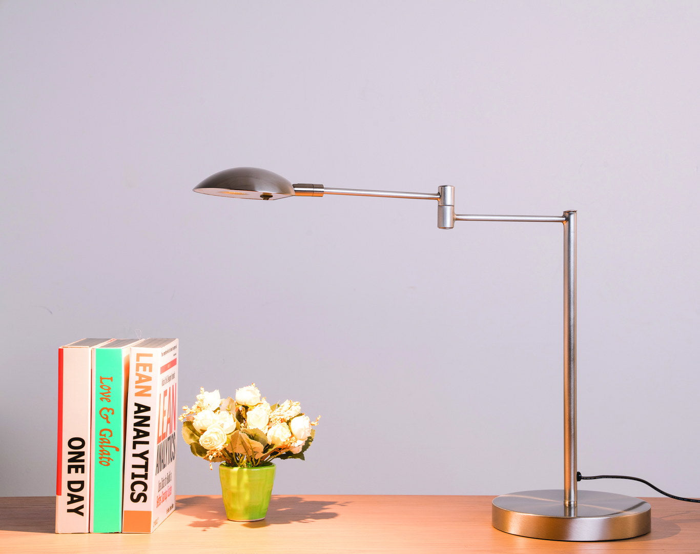 15.75" Tall" Luna" Swing Arm Led Desk Lamp, Satin Steel Silver Metal