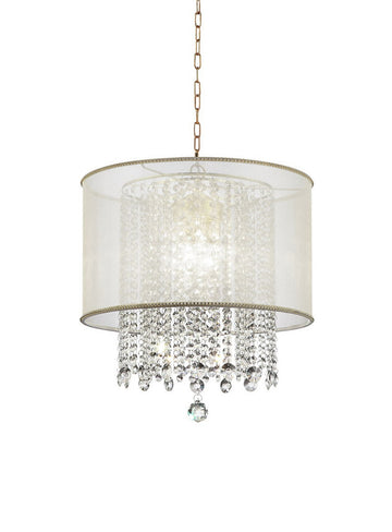 21" Tall Ceiling Lamp "Bhavya" W Gold Finish And Crystal Accents, White Shade Gold Metal