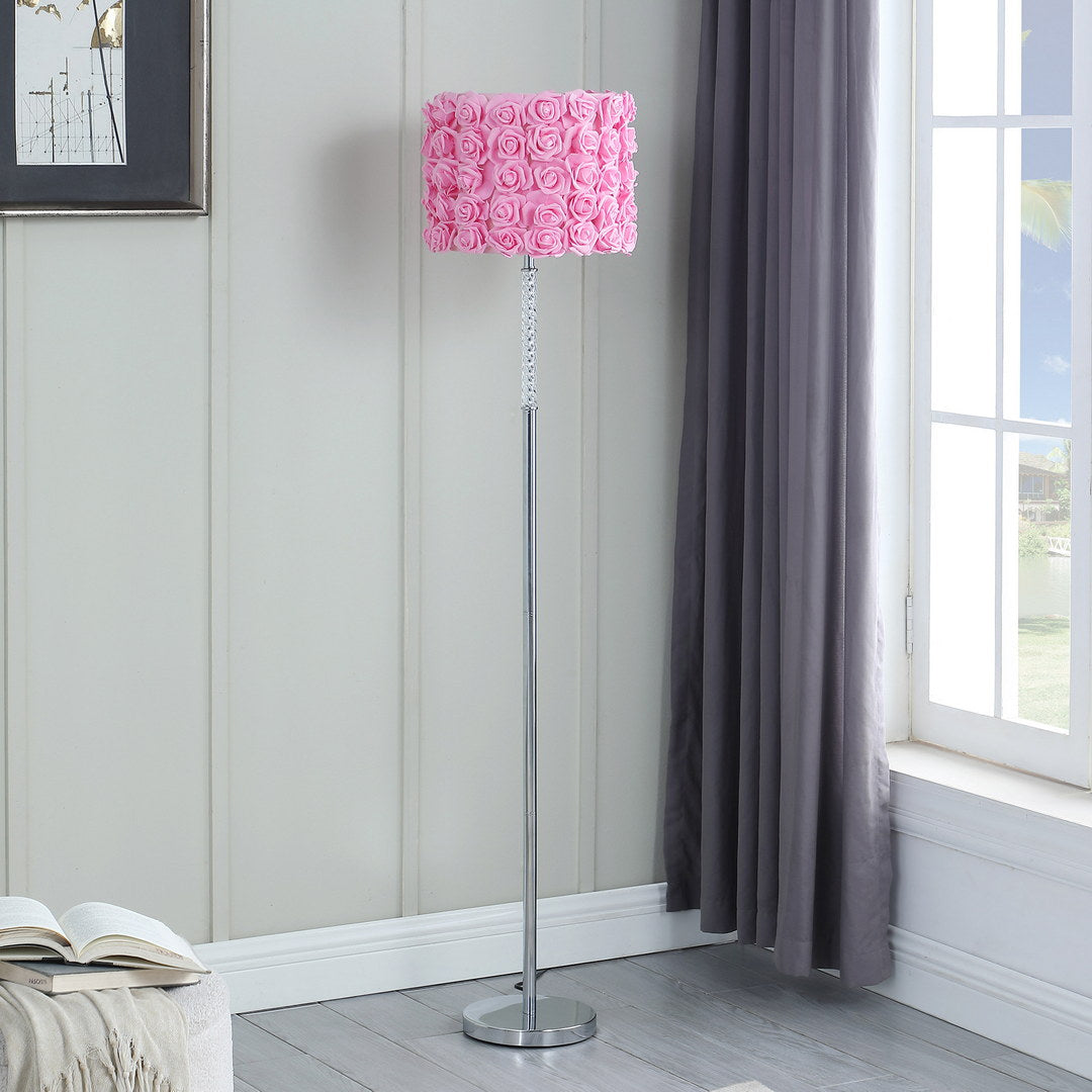 63"In Pink Roses In Bloom Acrylic Metal Floor Lamp Multicolor Metal