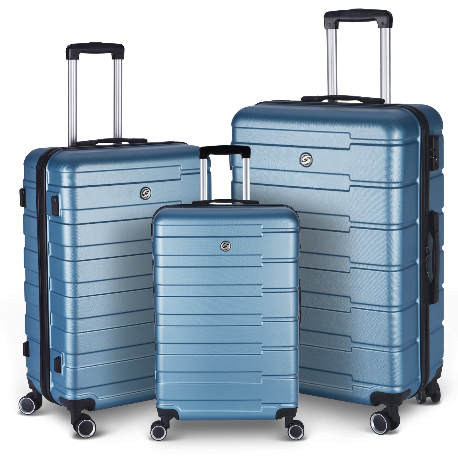 Luggage Suitcase 3 Piece Sets Hardside Carry on cyan-abs
