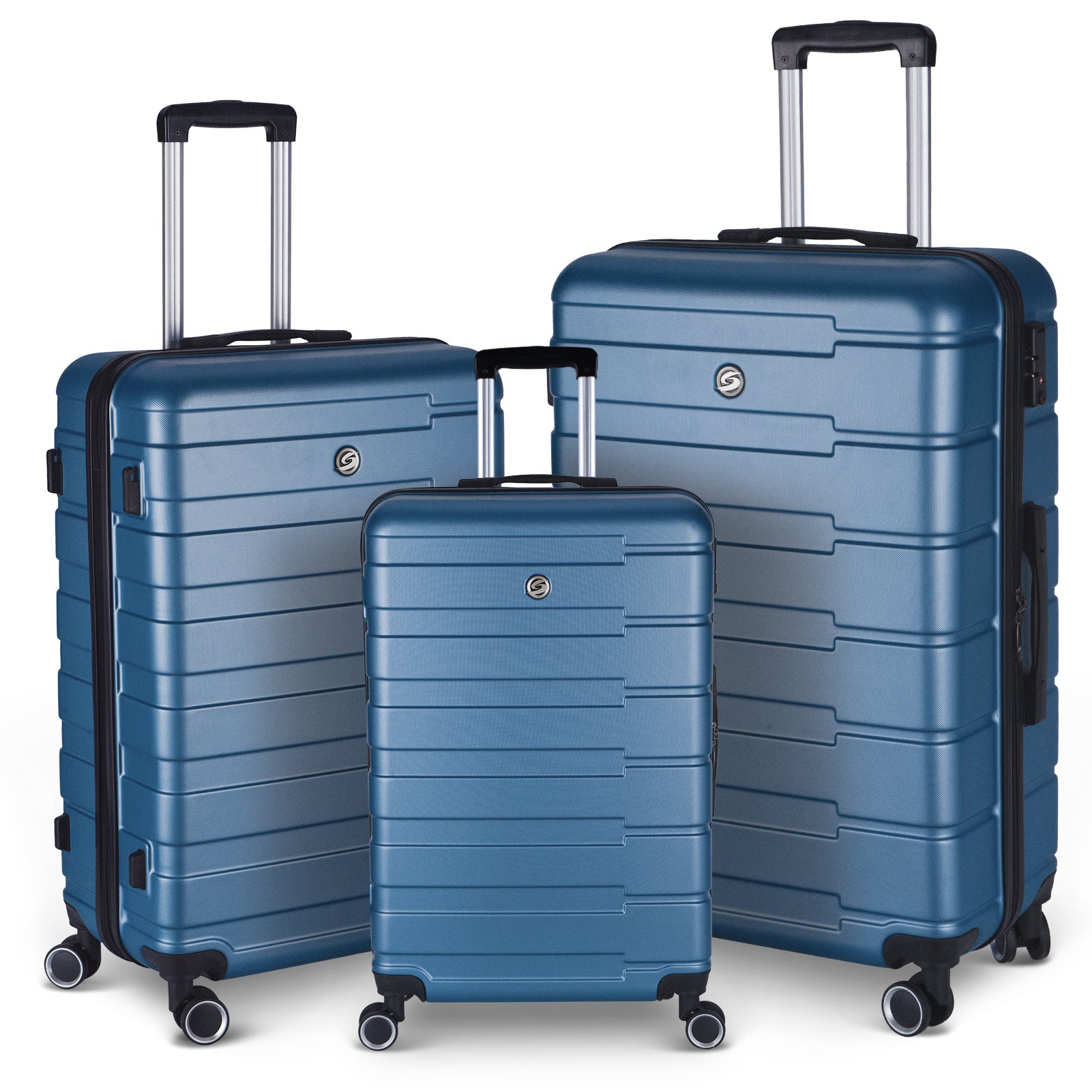 Luggage Suitcase 3 Piece Sets Hardside Carry on dark blue-abs