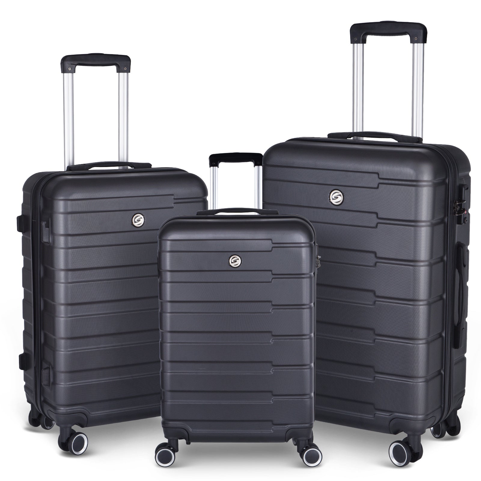 Luggage Suitcase 3 Piece Sets Hardside Carry on black-abs