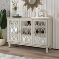 Sideboard With Glass Doors, 3 Door Mirrored Buffet Cabinet With Silver Handle For Living Room, Hallway, Dining Room Champagne Gold Champagne Mdf