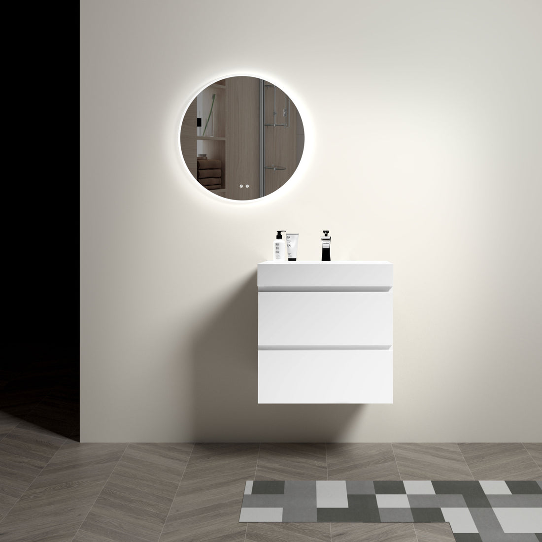 Alice 24" Gray Bathroom Vanity with Sink, Large white-melamine