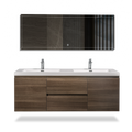 59'' Wall Mounted Double Bathroom Vanity In Rosewood With White Solid Surface Vanity Top Rosewood Melamine