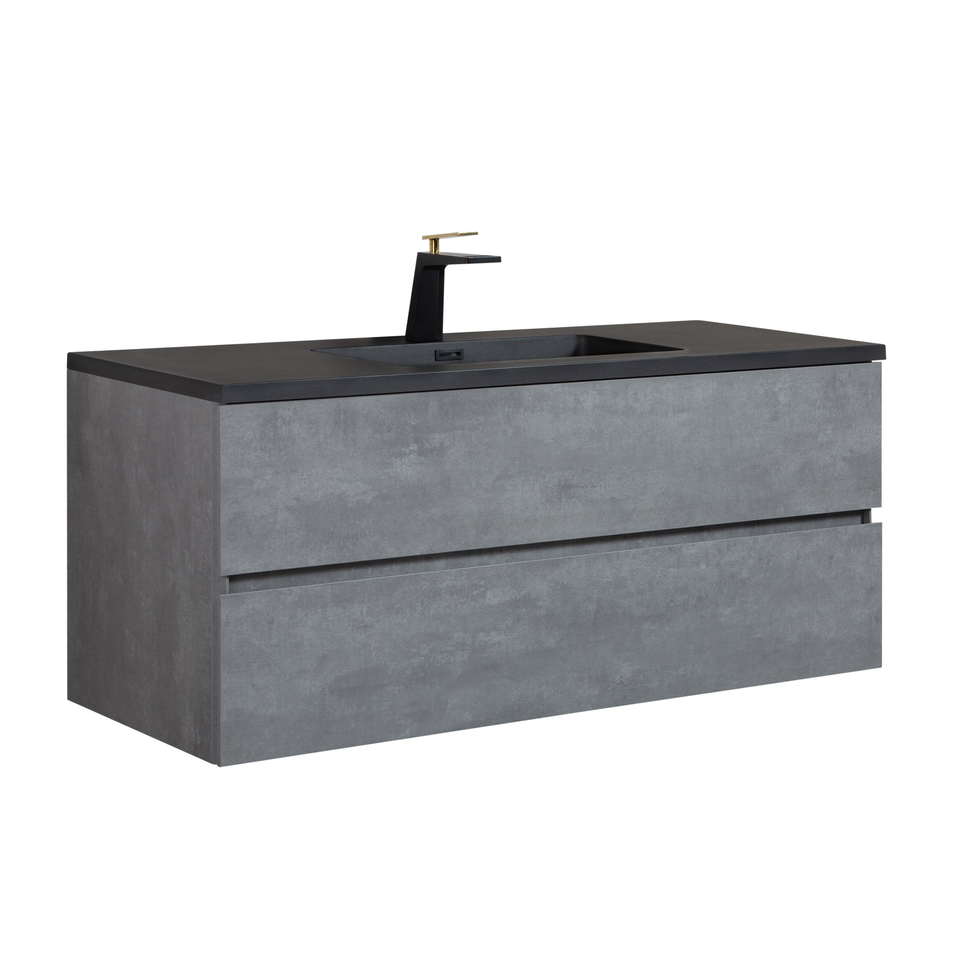 Wall Mounted Single Bathroom Vanity In Ash Gray With Matte Black Solid Surface Vanity Top Only Top Matte Black Melamine