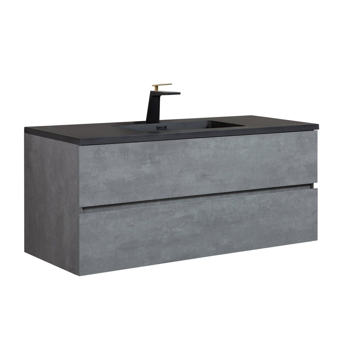 Wall Mounted Single Bathroom Vanity In Ash Gray With Matte Black Solid Surface Vanity Top Matte Black Melamine