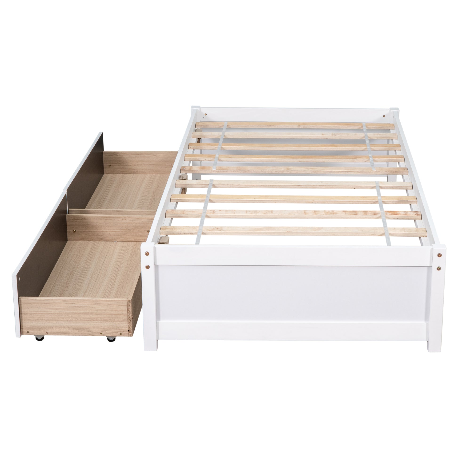 Twin Bed With 2 Drawers, Solid Wood, No Box Spring Needed , Old Sku:W50422209 Twin White Pine