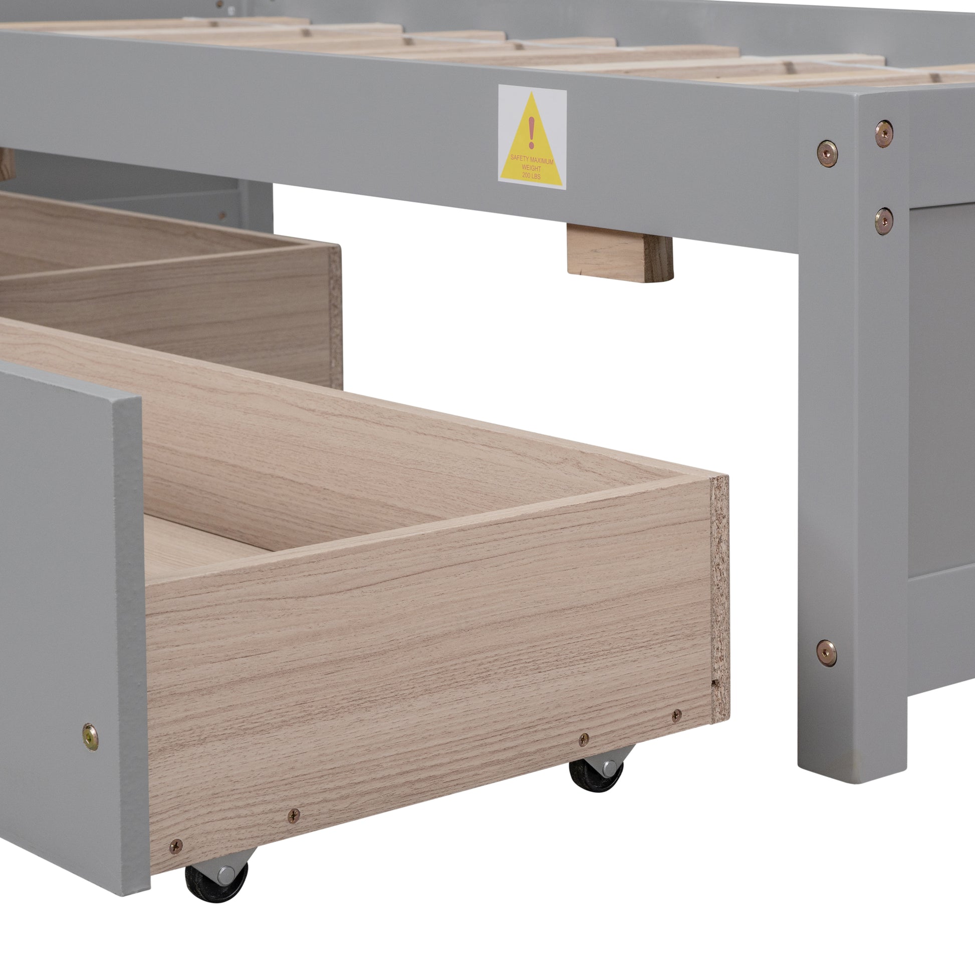 Twin Bed With 2 Drawers, Solid Wood, No Box Spring Needed ,Grey Old Sku:W50422208 Twin Grey Pine