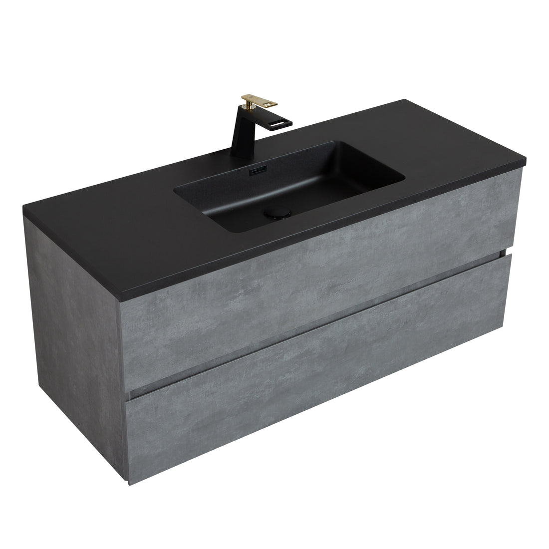 Wall Mounted Single Bathroom Vanity In Ash Gray With Matte Black Solid Surface Vanity Top Matte Black Melamine