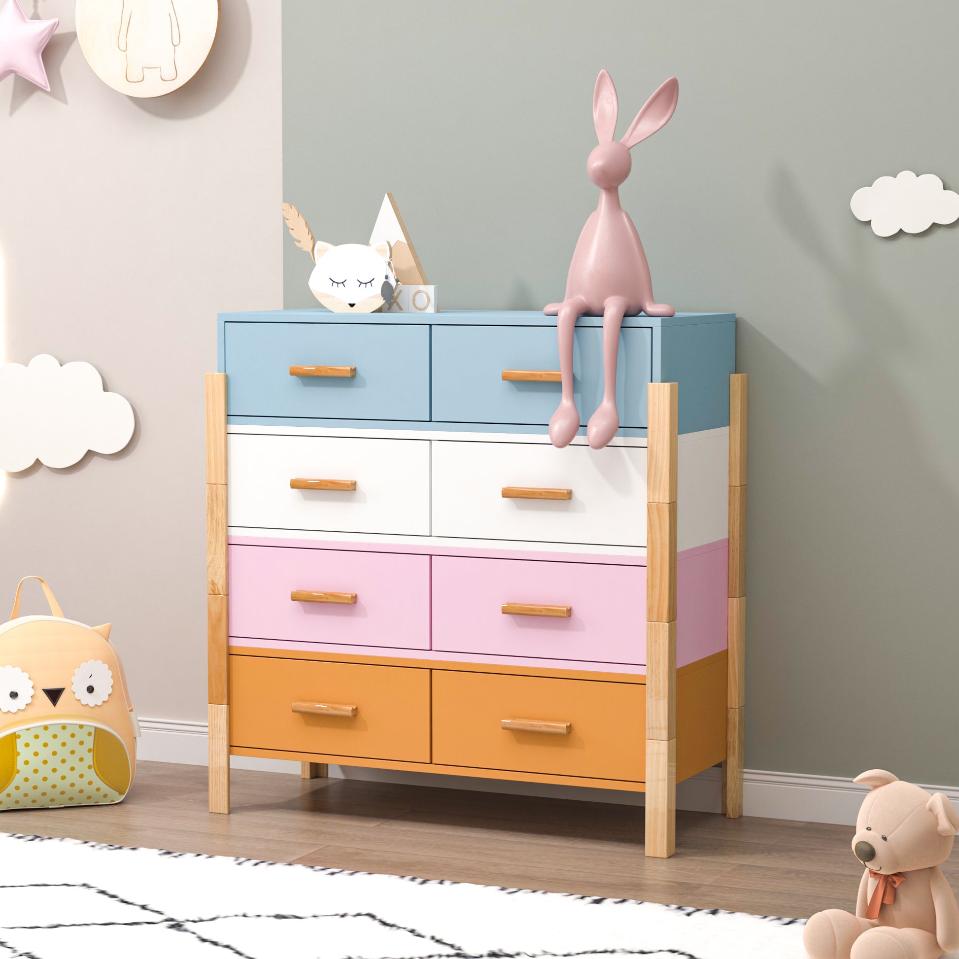 The Colorful Free Combination Cabinet Dresser Cabinet Bar Cabinet, Storge Cabinet, Lockers,Solid Woodhandle, Can Be Placed In The Living Room, Bedroom, Dining Room Color White, Blue Orange Pink 5 Or More Drawers White Blue Primary Living Space Distressed