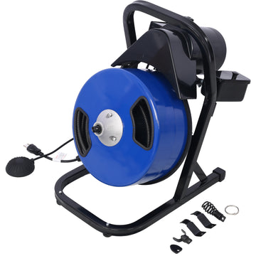 60Ftx1 2Inch Drain Cleaner Machine Electric Drain Auger With 4 Cutter & Foot Switch Drain Cleaner Machine Sewer Snake Drill Drain Auger Cleaner For 1" To 4" Blue Steel