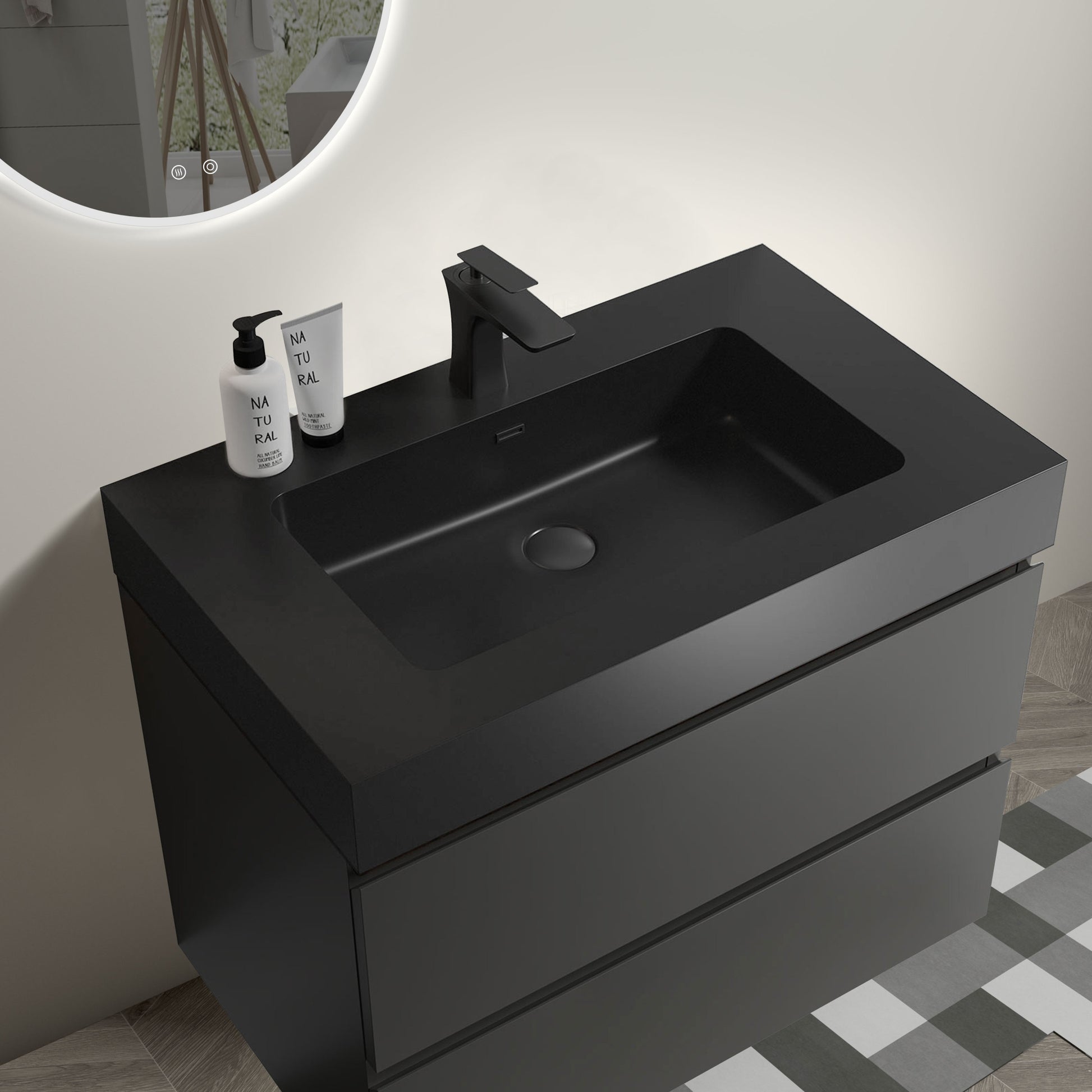 Alice 30" Gray Bathroom Vanity with Sink, Large black+ gray-melamine