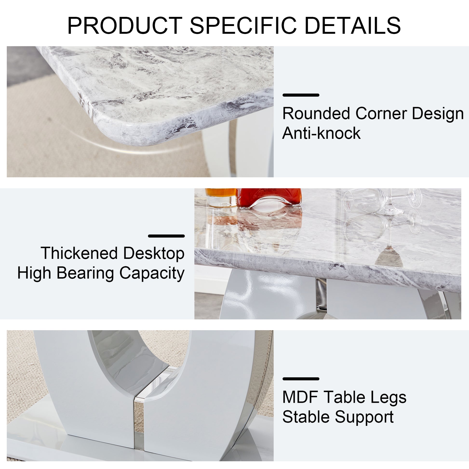 Modern Simple And Luxurious Grey Imitation Marble Grain Dining Table Rectangular Office Table.Computer Table.Game Desk .Desk.For Dining Room, Living Room, Terrace, Kitchen .63''X 37'' X 36'' Bt 1280 Grey Mdf