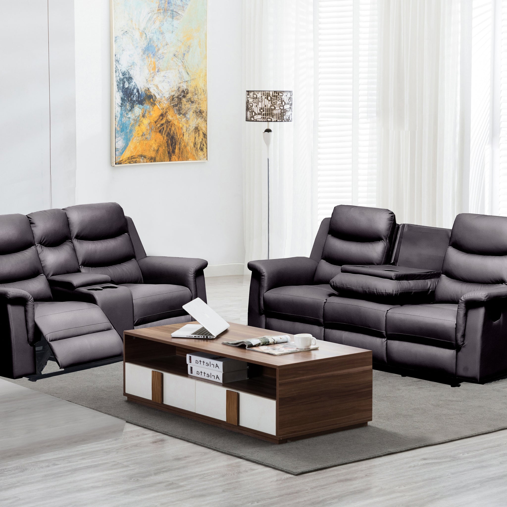 Reclining Sofa With Middle Console Slipcover, Stretch Seat Reclining