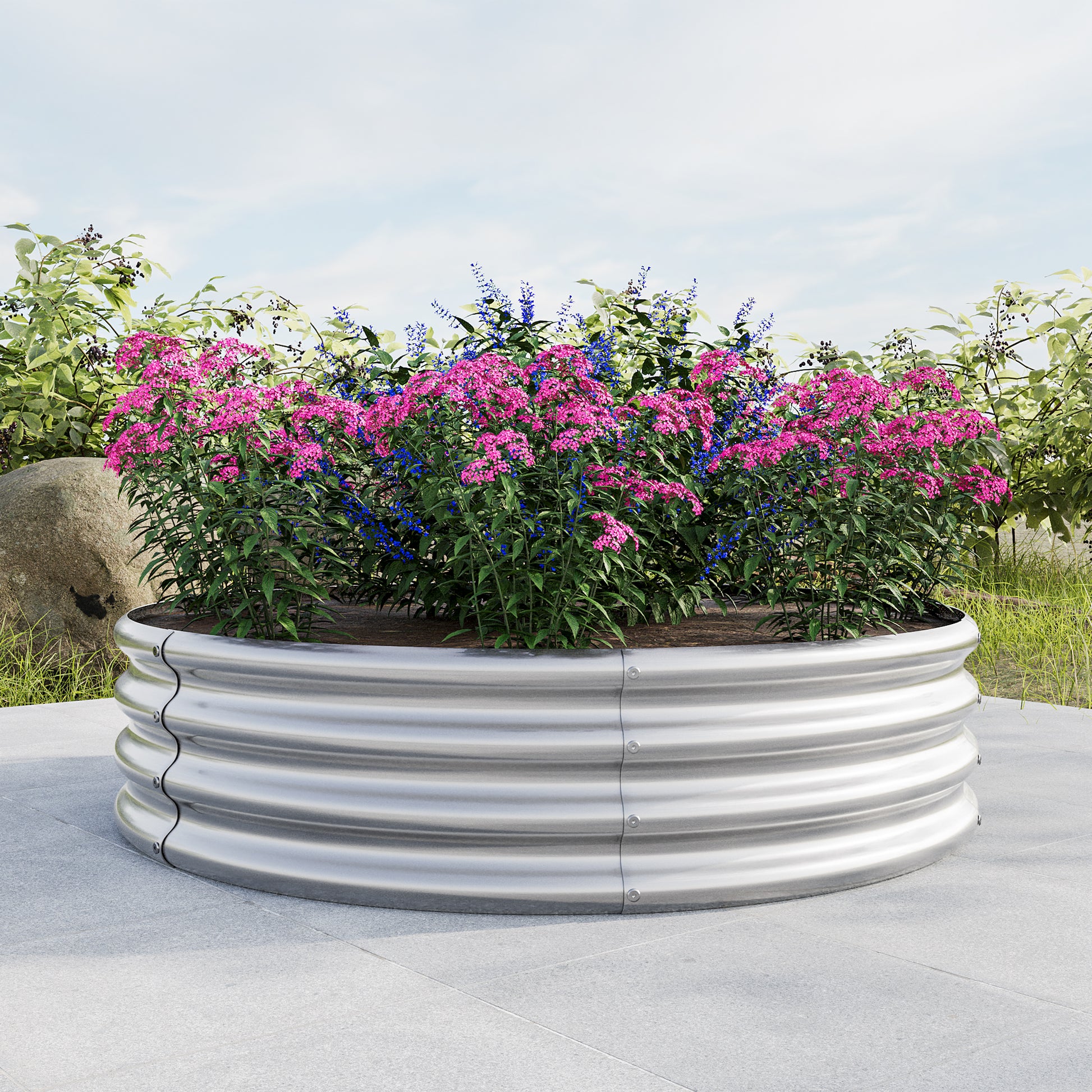 47.24*11.4" Tall Round Raised Garedn Bed,Metal Raised Beds For Vegetables, Outdoor Garden Raised Planter Box, Backyard Patio Planter Raised Beds For Flowers, Herbs, Fruits Silver Silver Garden &