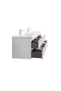 71'' Wall Mounted Double Bathroom Vanity In Gloss White With White Solid Surface Vanity Top Gloss White Melamine