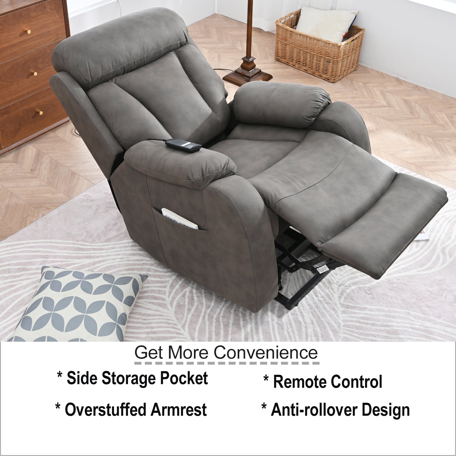 Electric Power Lift Recliner Chair For Elderly, Fabric Recliner Chair For Seniors, Home Theater Seating,Living Room Chair,Side Pocket, Remote Control,Dark Gray Light Brown Wood Primary Living Space Heavy Duty Rubberwood Dark Gray Polyester Power Remote