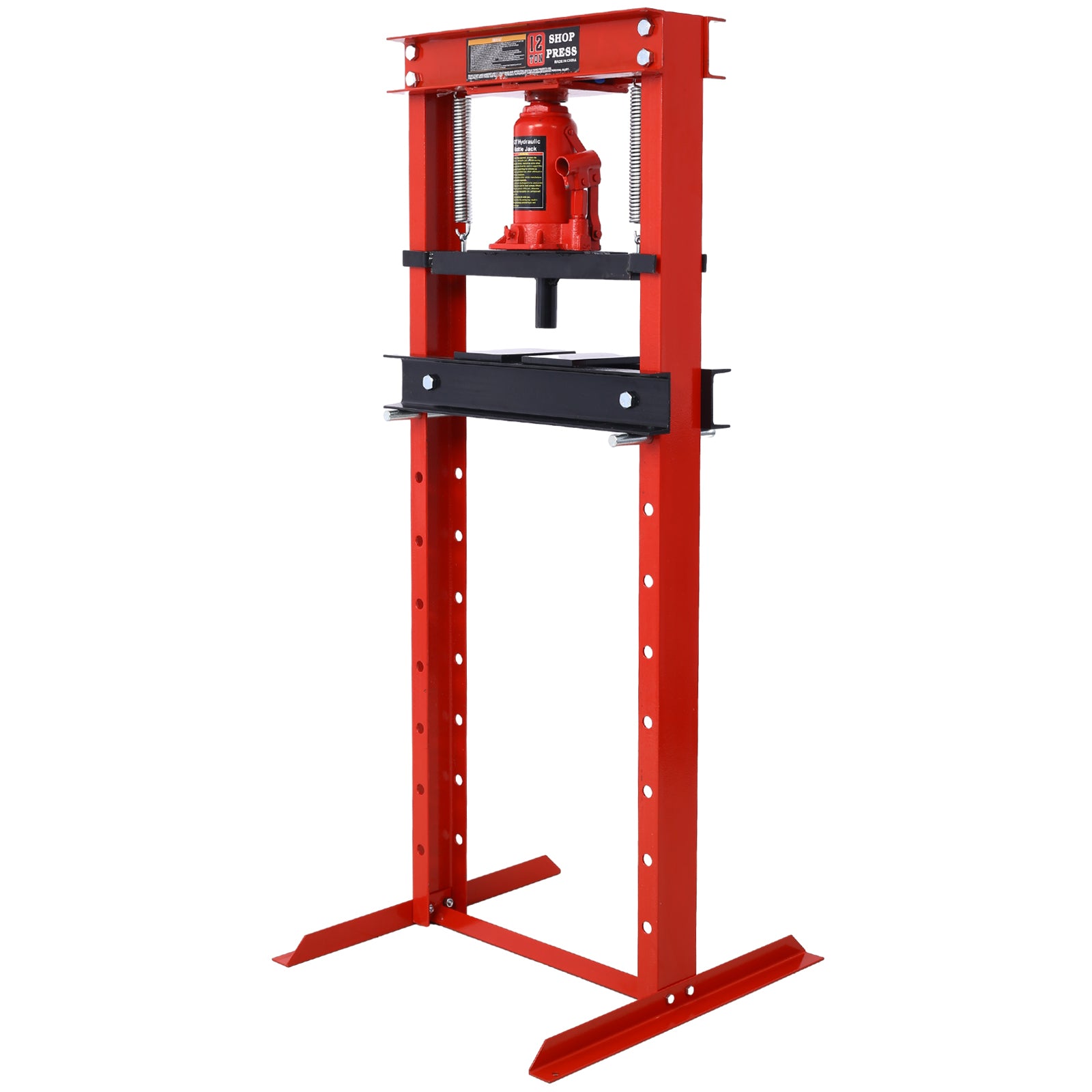 Hydraulic Shop Press ,12 Ton Capacityfloor Mount ,With Press Plates, H Frame Garage Floor Press, Adjustable Working Table Height,Red Red Steel