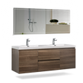 59'' Wall Mounted Double Bathroom Vanity In Rosewood With White Solid Surface Vanity Top Rosewood Melamine