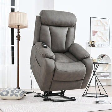 Electric Power Lift Recliner Chair For Elderly, Fabric Recliner Chair For Seniors, Home Theater Seating,Living Room Chair,Side Pocket, Remote Control,Dark Gray Light Brown Wood Primary Living Space Heavy Duty Rubberwood Dark Gray Polyester Power Remote