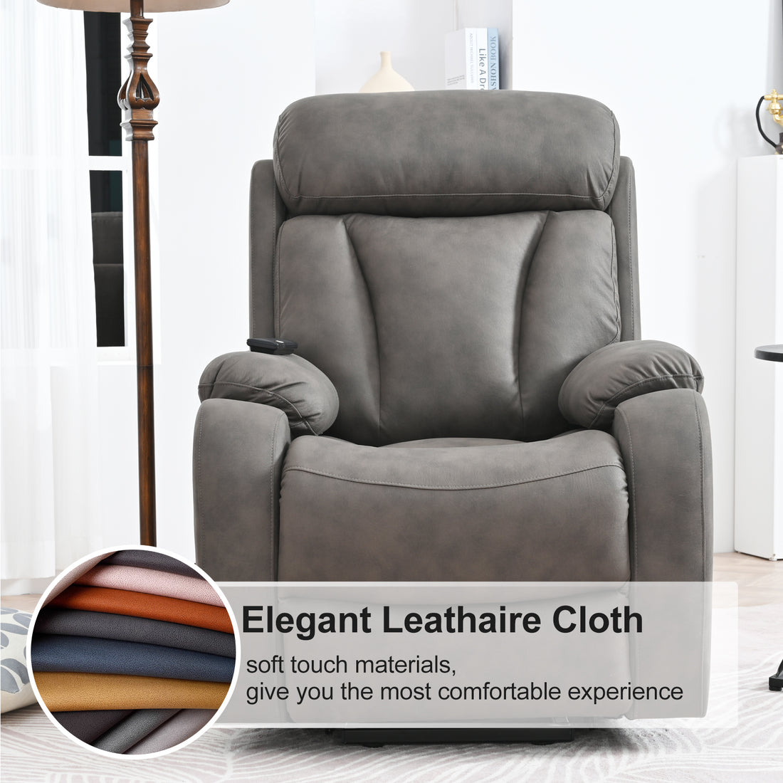 Lift Chair Recliner For Elderly Power Remote Control Recliner Sofa Relax Soft Chair Anti Skid Australia Cashmere Fabric Furniture Living Room Dark Gray Light Brown Wood Primary Living Space Heavy