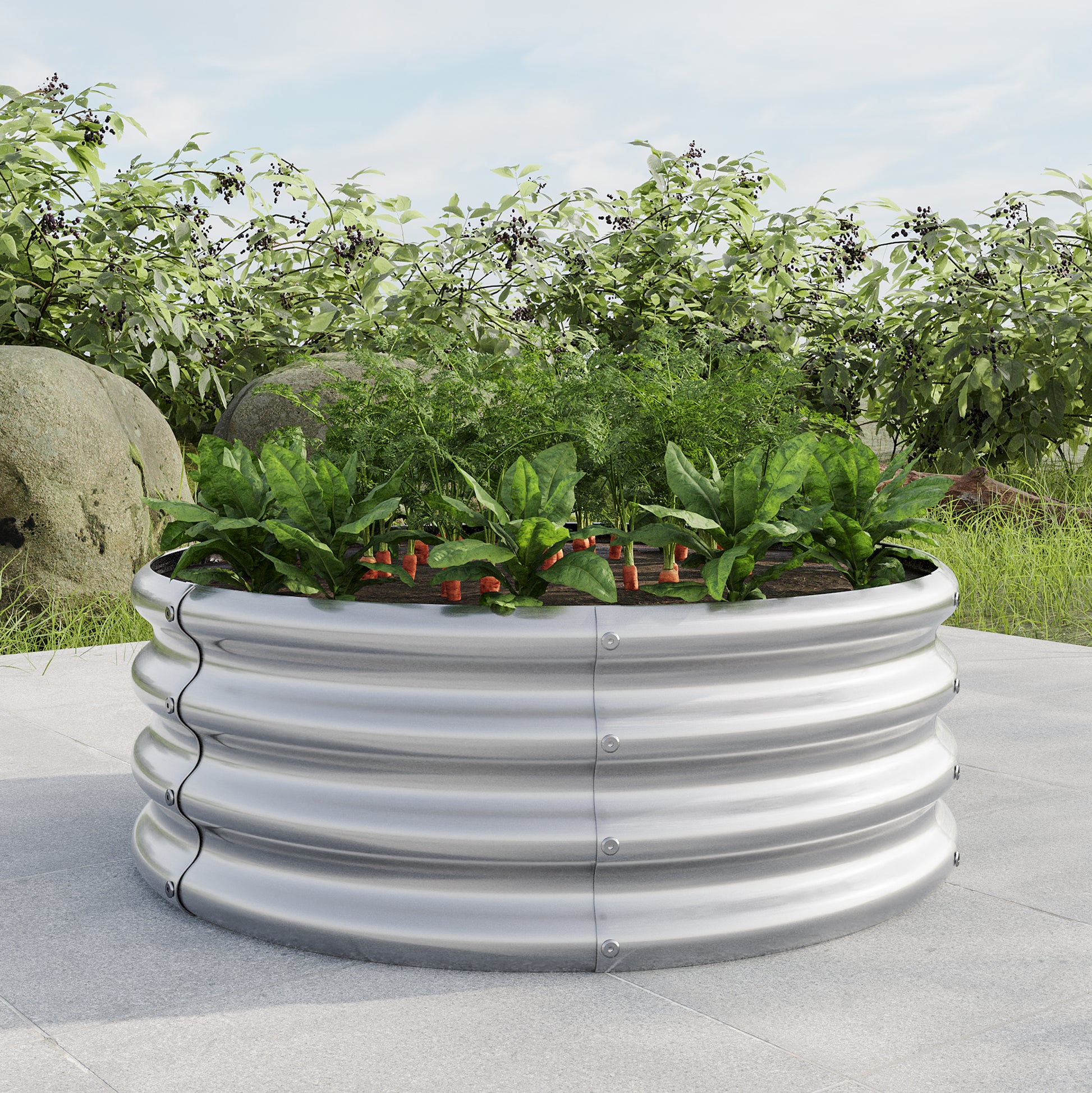 32.08*11.4" Tall Round Raised Garedn Bed, Metal Raised Beds For Vegetables, Outdoor Garden Raised Planter Box, Backyard Patio Planter Raised Beds For Flowers, Herbs, Fruits Silver Silver Garden & Outdoor Metal