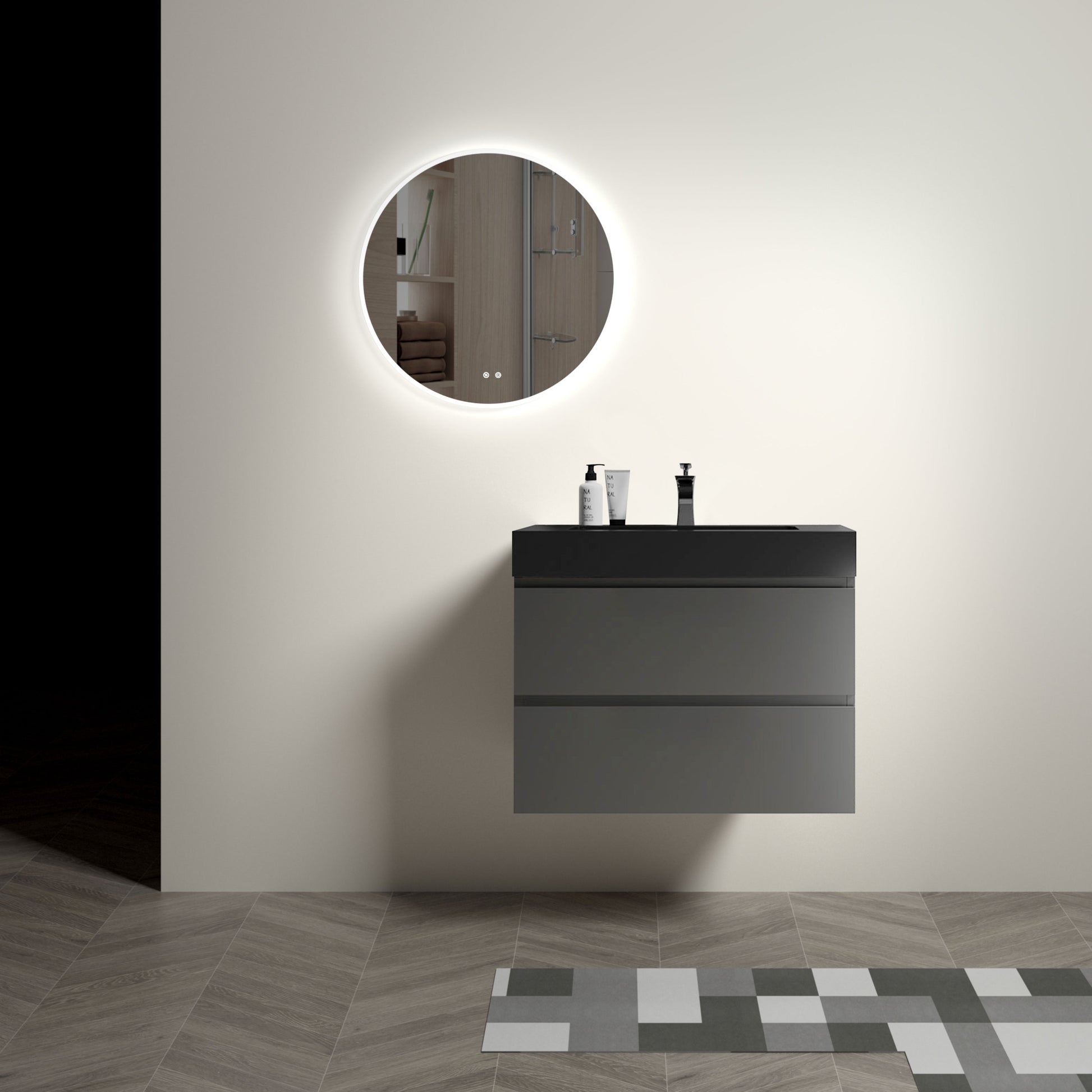Alice 30" Gray Bathroom Vanity with Sink, Large black+ gray-melamine