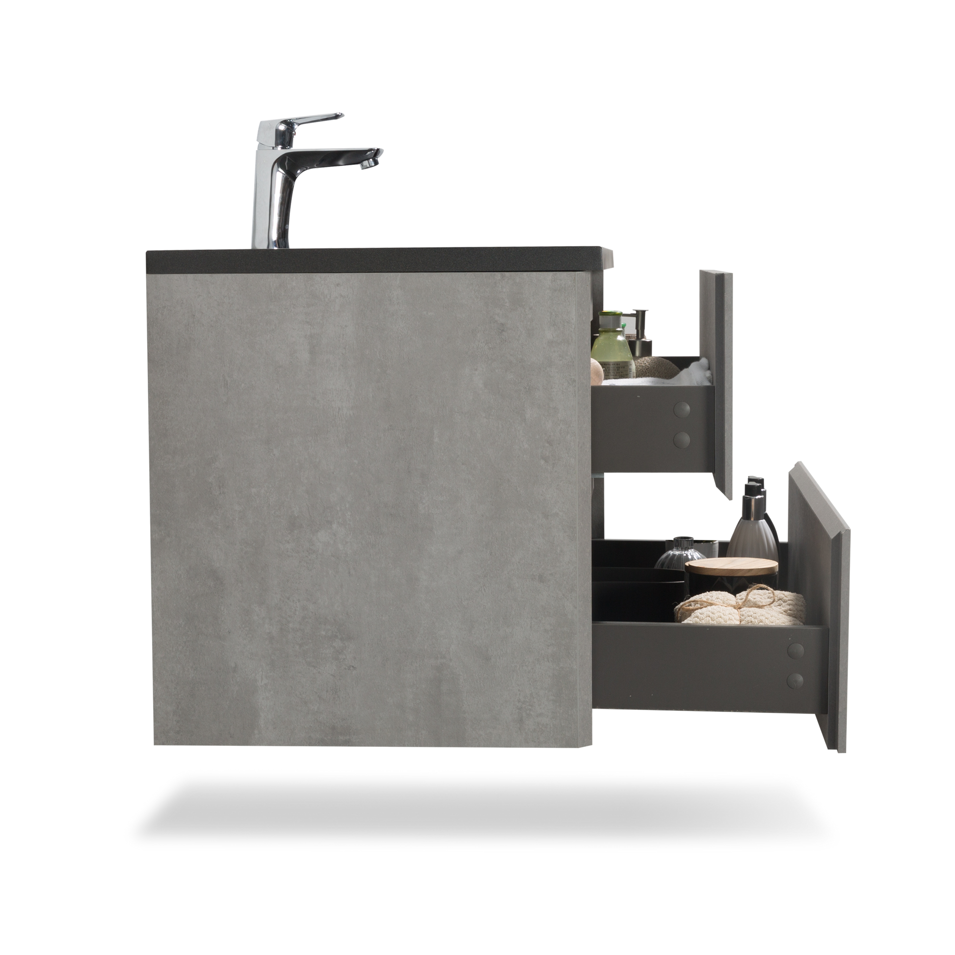 30" Floating Bathroom Vanity With Sink, Modern Wall Mounted Bathroom Storage Vanity Cabinet With Black Quartz Sand Top Basin And Soft Close Drawers, 24V12 30Gr Grey 24Vedi 30B 2 Grey Bathroom Wall Mounted Plywood