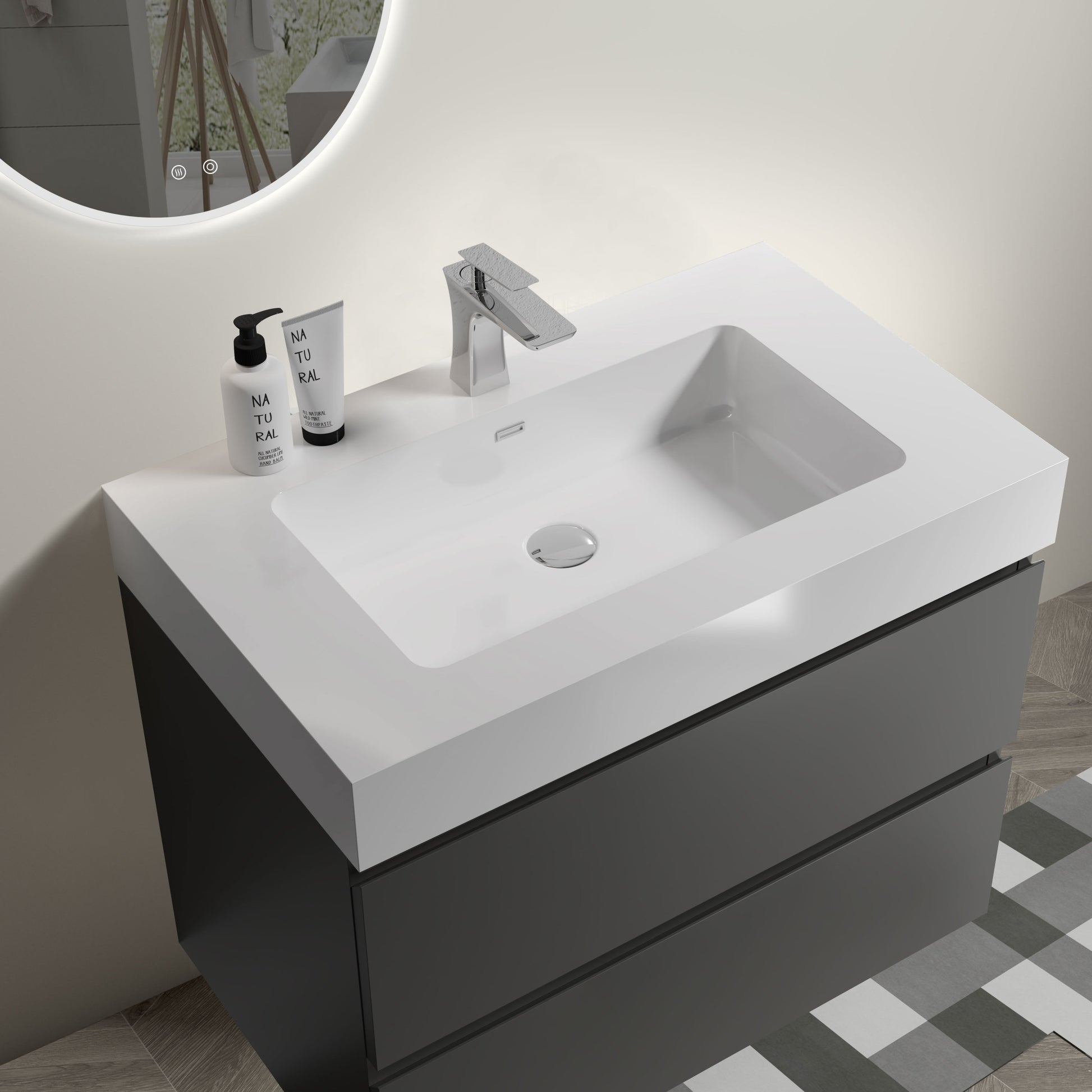 Alice 30" Gray Bathroom Vanity with Sink, Large white-melamine
