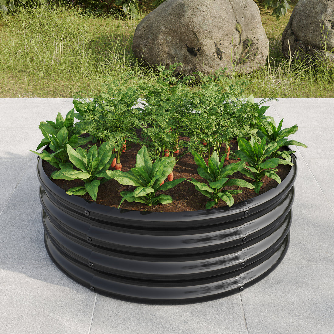 32.08"*11.4" Tall Round Raised Garedn Bed,Metal Raised Beds For Vegetables, Outdoor Garden Raised Planter Box, Backyard Patio Planter Raised Beds For Flowers, Herbs, Fruits Black Black Metal