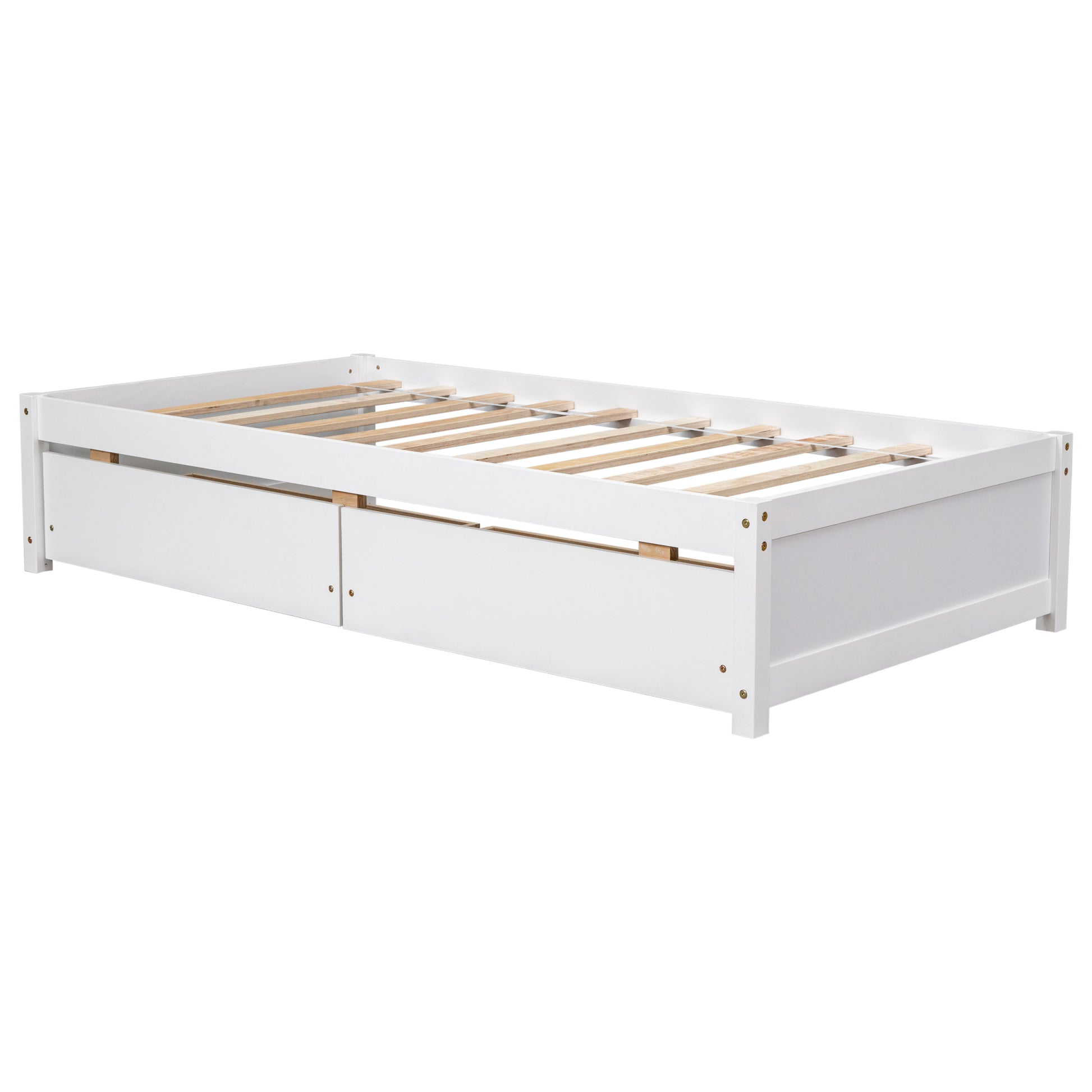 Twin Bed With 2 Drawers, Solid Wood, No Box Spring Needed , Old Sku:W50422209 Twin White Pine