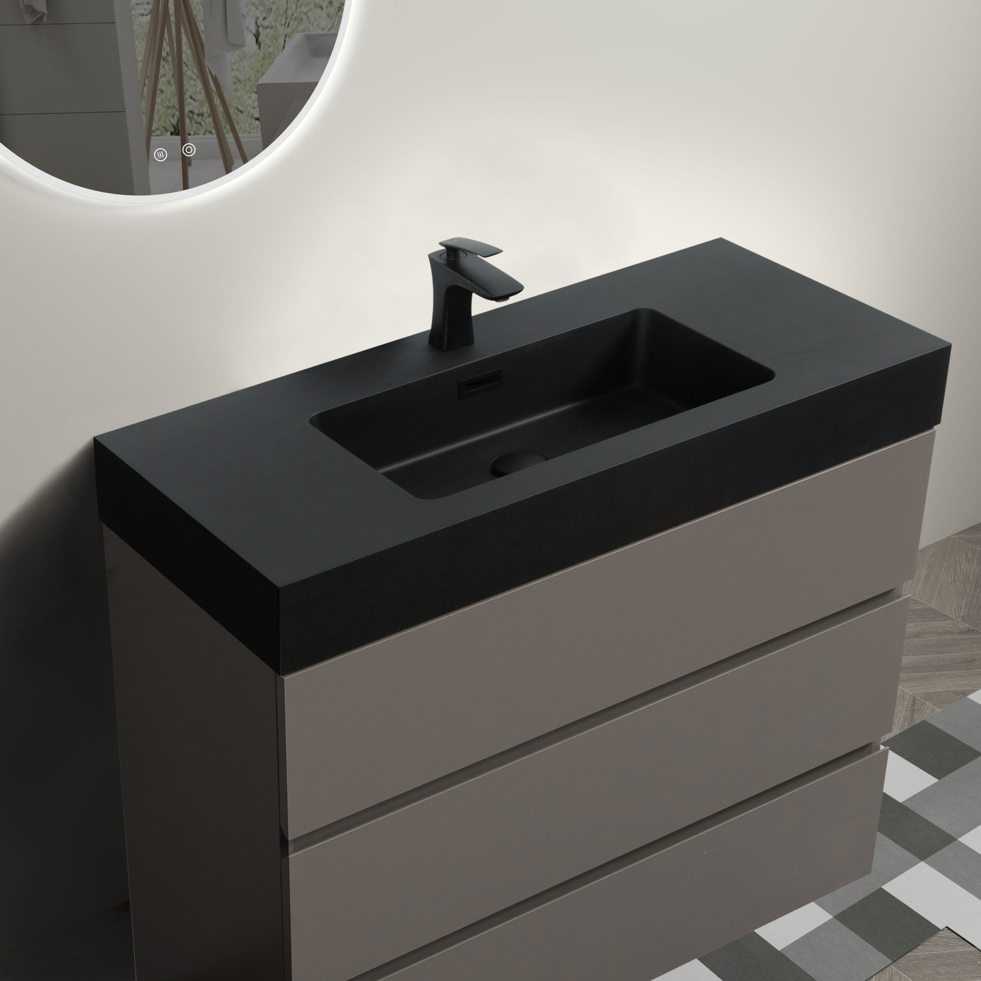 Alice 36" Gray Bathroom Vanity With Sink, Large Storage Freestanding Bathroom Vanity For Modern Bathroom, One Piece Black Sink Basin Without Drain And Faucet, Pre Assembled Black Gray Melamine