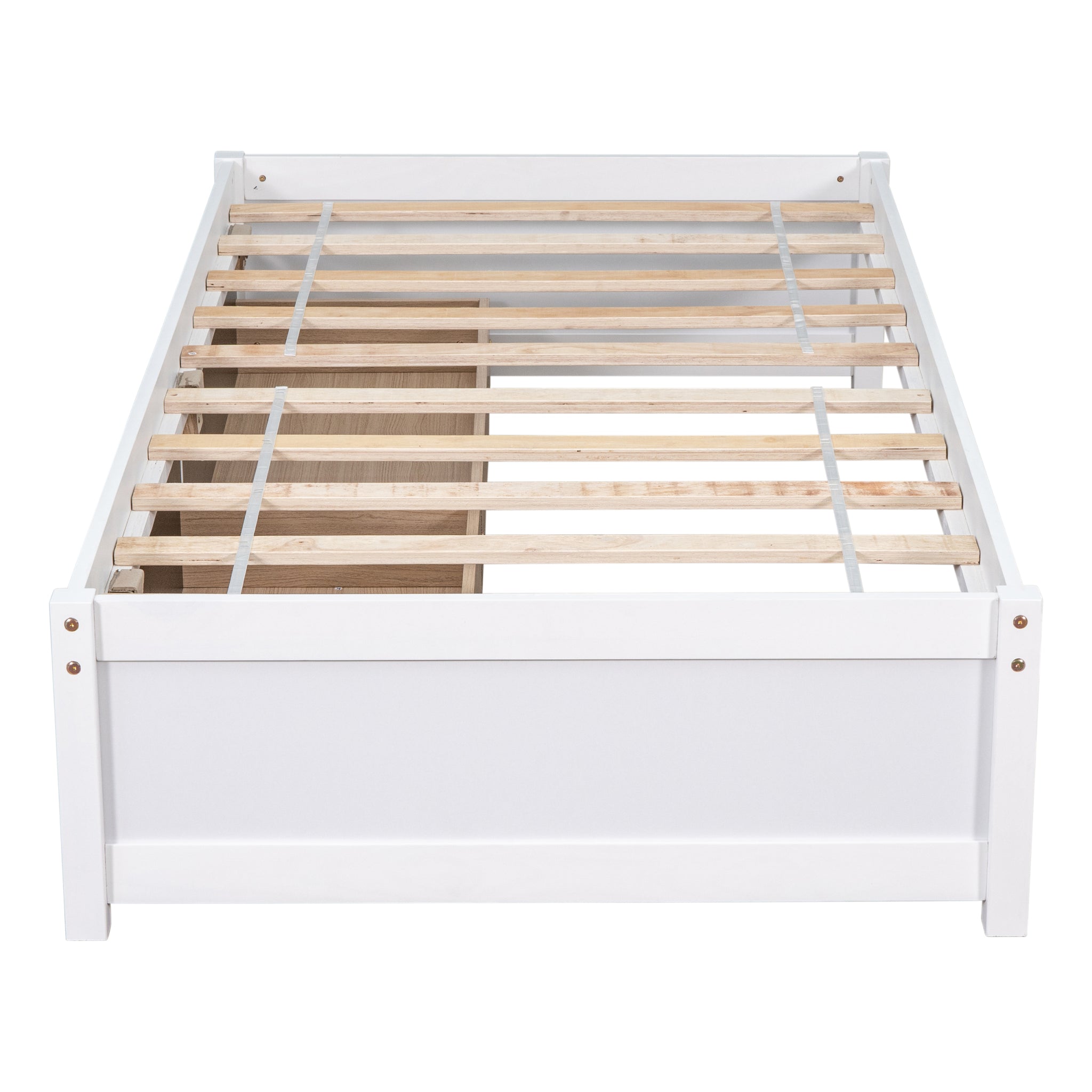 Twin Bed with 2 Drawers, Solid Wood, No Box Spring twin-white-pine