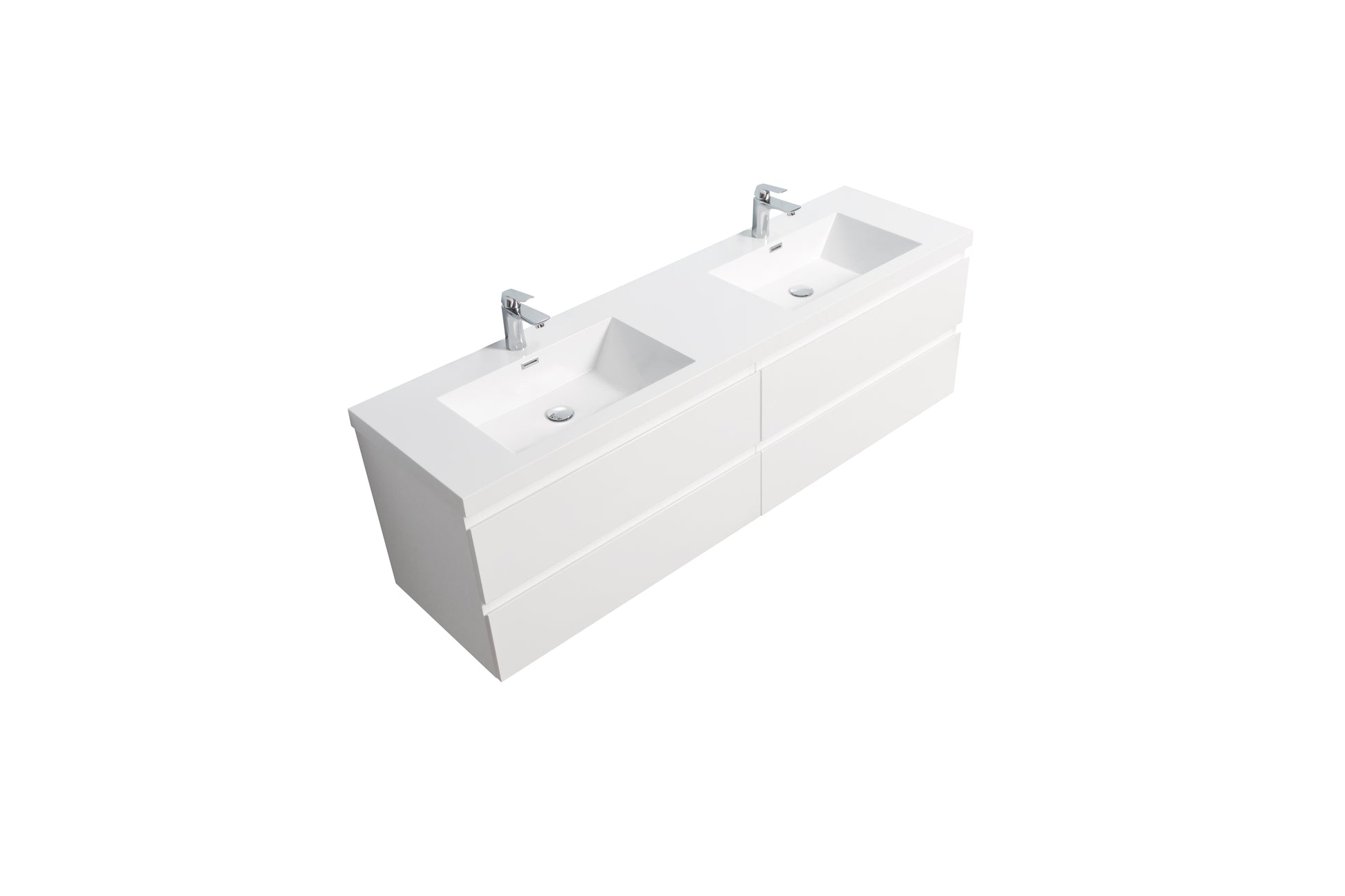71'' Wall Mounted Double Bathroom Vanity In Gloss White With White Solid Surface Vanity Top Gloss White Melamine